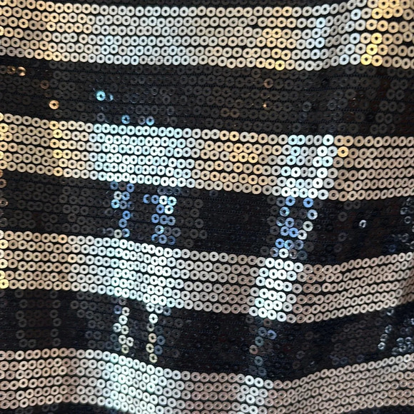 VINCE CAMUTO Black and Silver Striped Sequin Dress - Picture 4 of 6